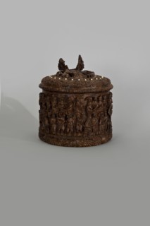 Wooden tankard, carved, probably a peg tankard, religious scenes, Gospel scenes, Resurrection of