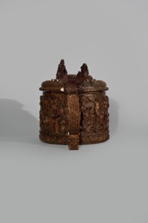 Wooden tankard, carved, probably a peg tankard, Religious/Gospel scenes: Passion scenes in