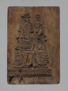 Double-sided gingerbread mould. Obverse: genre scene; reverse: three depictions. Genre scenes,
