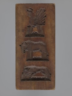 Double-sided gingerbread form with three representations on both sides;, Rectangular form, height
