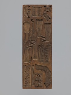 Double-sided gingerbread mould, rectangular, wood, height 29 cm, width 10.5 cm, depth 2.4 cm. Maker