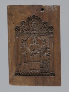 A single-sided gingerbread mould with a wedding ceremony scene, figurative scenes, gingerbread