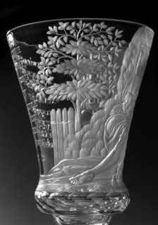 Chalice, glass, c. 1736–1744. Round foot, slightly raised, trace of adhesive; baluster stem, solid,