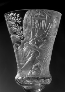 Chalice, glass, 1736–1744. Height 17.2 cm; width 7.7 cm. Round foot, slightly raised, trace of