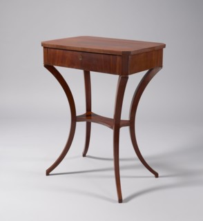 Table, classicism, pre-war collection. TABLE with a rectangular top with chamfered corners, with a