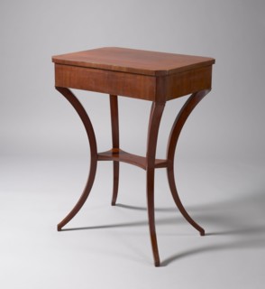 Table, classicism, gift, pre-war collection. TABLE with a rectangular top with chamfered corners,