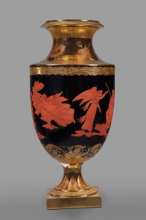 Amphora vase with a retinue of Greek gods; early 19th century, Germany, Berlin. Ovoid body with a