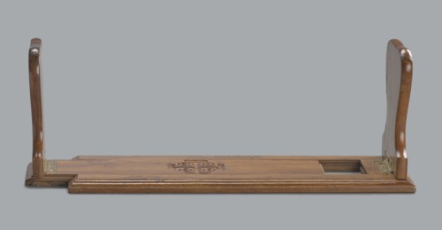 Bookstand, origin unknown, Hebrew; rectangular wooden bookstand with two foldable sides, decorated