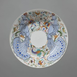 Plate, porcelain; factory named after Mikhail Vasilyevich Lomonosov 1918–. Plate with colorful
