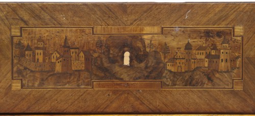 Chest of drawers, provenance revindicated, decorated with roses, classicism style, vedute,