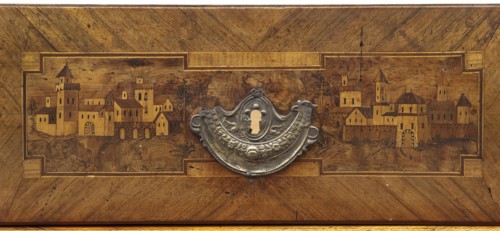 Chest of drawers; creator, revindication provenance; decorated with roses, vedute, dolphins,