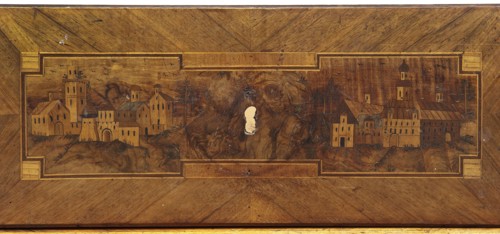 Chest of drawers, revindication provenance, roses, classicism style, vedute, geometric ornament,