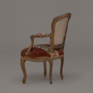 Armchair, rococo style, flowers, geometric ornament, ca. 1760, France; piece of furniture, seating