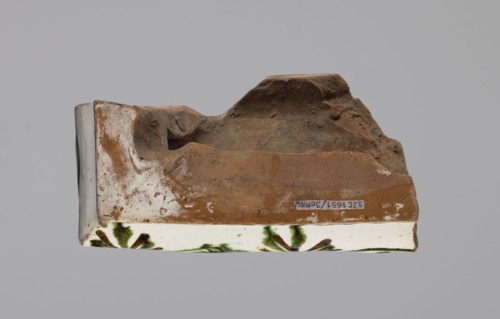 Cornice tile — fragments, four;, tile cullet; stoves; plant decorations; Hutsul region; painted