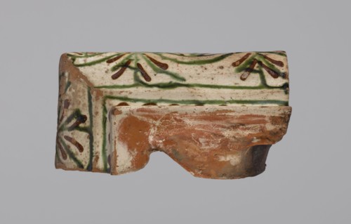 Cornice tile — fragments, four;, tile cullet; stoves; plant decorations; Hutsul region; fragments