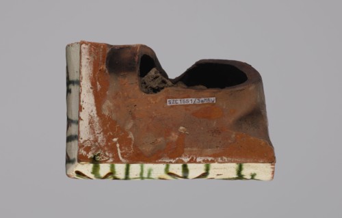 Cornice tile fragments, four; maker, tile cullet; stoves; plant decorations; Hutsul region; painted