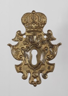 Lock plate, maker, attributed to Léopold Méyet 1850–1912. Crowns and plant decoration; furniture