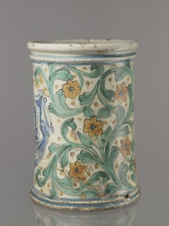 Vessel - flowerpot, unspecified manufacture; coats of arms; cartouches; cache-pot vessel; plant