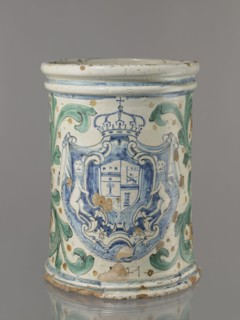 Vessel - cache-pot flowerpot in the shape of a cylindrical flowerpot with profiled rollers at the