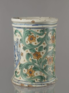 Vessel - flowerpot, cache-pot vessel. Vessel in the shape of a cylindrical flowerpot with profiled