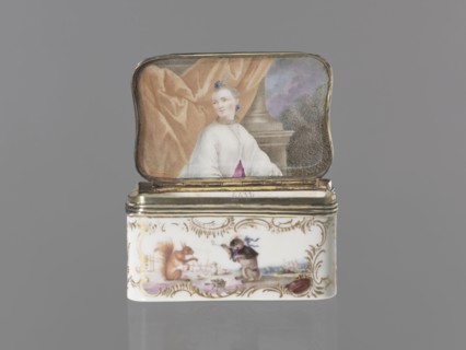 Snuffbox tin, Königliche Porzellan-Fabrique, Meissen 1710–1763. Tall rectangular snuffbox with