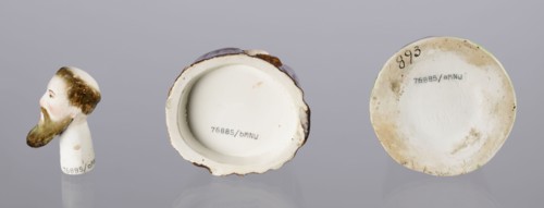 Inkwell - figurine of a monk, Prószków Slaski faience factory; 1763–1853. Three-part inkwell in the