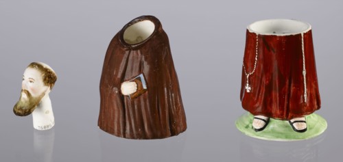 Three-part inkwell in the form of a monk figurine inkwell. Consisting of three movable parts: a