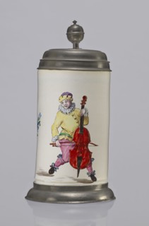 Tin-mounted tankard, Prószków Slaski faience factory 1763–1853. White cylindrical tankard in a