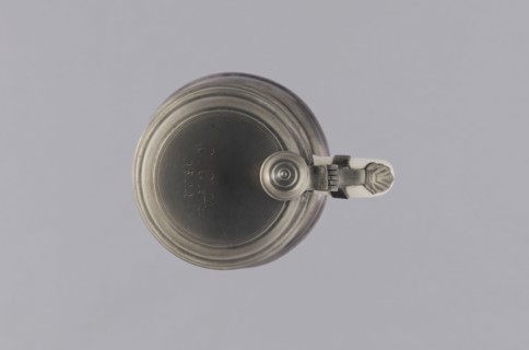 Tin-mounted tankard, Prószków Slaski faience factory 1763–1853. White cylindrical tankard with