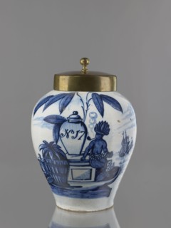 Tobacco jar with brass lid, De Vergulde Blompot faience factory; 1616–1841; Delft ceramics centre;