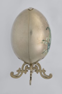 Easter egg, lilies of the valley and forget-me-nots decoration; silver egg, smooth, composed of two