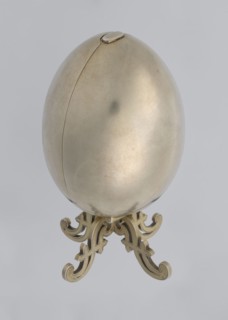 Easter egg, lilies of the valley and flowers motif, Easter egg, silver egg, smooth, composed of two