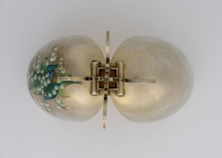 Easter egg, lilies of the valley and forget-me-nots motifs, silver egg, smooth, composed of two