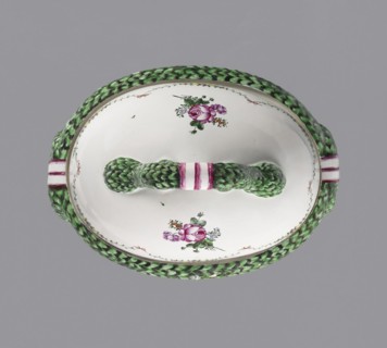 Vase with lid, Prószków Slaski faience factory 1763–1853. Classicist oval vase on a low hooped foot