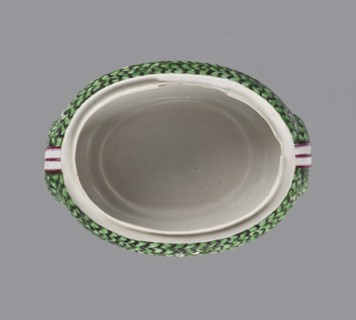 Vase with lid, Prószków Slaski faience factory; 1763–1853. Classicist oval vase on a low, hooped