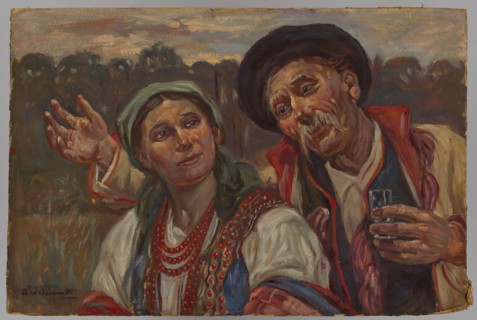 A pair of peasants, Wincenty Wodzinowski 1866–1940, painter; early 20th century; painting; height