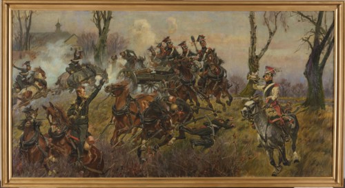 Battery on Fire - Raszyn, Kossak, Wojciech 1856-1942 painter, provenance unknown, Raszyn Masovian