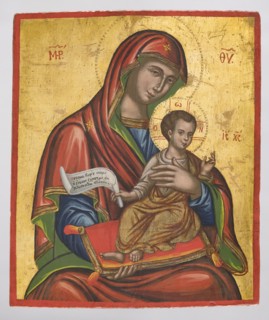 Icon: Virgin Mary with the Youthful Christ. The icon depicts the Virgin Mary in a frontal view,