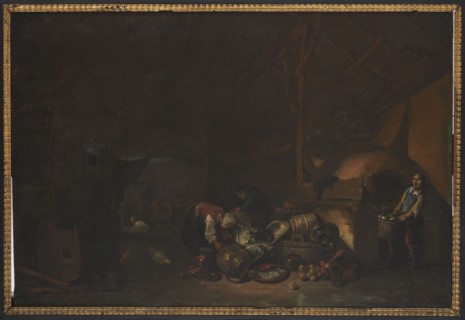 Interior of a shed, Poel, Egbert van der 1621-1664 painter, genre scene in the interior, Dutch