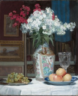 Still Life with a Bouquet of Phloxes, Krasnodebski, Piotr Hipolit 1876–1928 painter, realism style,
