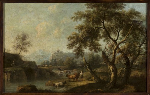 Mountainous landscape with cattle at a watering hole, Cimaroli, Giovanni Battista fl. ca. 1726–post
