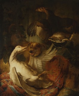Dog Fight with a Goose, French painter fl. 18th century painter, French painting, animal studies,