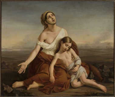 Hagar in the Desert, Camuccini, Vincenzo 1771–1844 painter; Hagar iconography, desert landscapes,