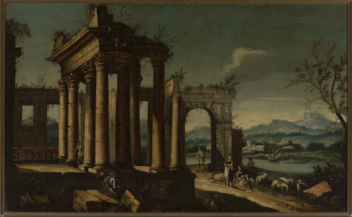 Figures in ancient ruins whim, unknown Italian painter, fantastic architecture, Italian painting,