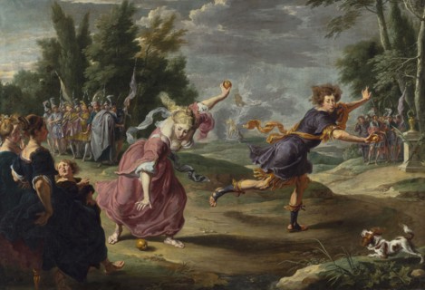 Atalanta and Hippomenes, Willem van Herp 1613/1614–1677, mythological scene depicting Atalanta and