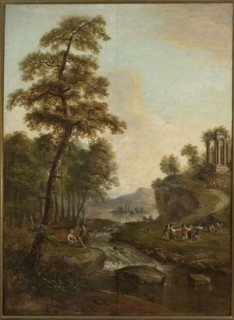 Landscape with children playing, unknown artist, French painting; idyllic landscape with children,