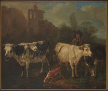 Shepherd with a Flock, Karel Dujardin 1626–1678, 1657. Oil on panel painting, 39.8 × 46.5 cm.