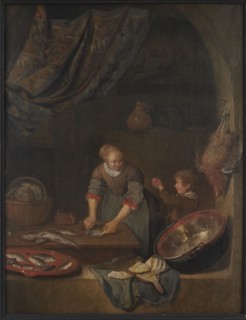 Woman and child skinning fish; Quiringh van Brekelenkam imitator of post 1622/1630–1669/1679; 17th