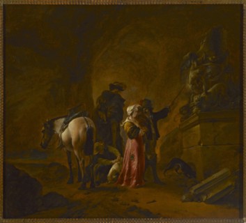 Travelers in the Grotto, Philips Wouwerman 1619–1668, painter; genre scene with horses and grotto