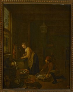 In the Kitchen, Sorgh, Hendrick Martensz. ca. 1610–1670 painter, Dutch painting, genre scene in an